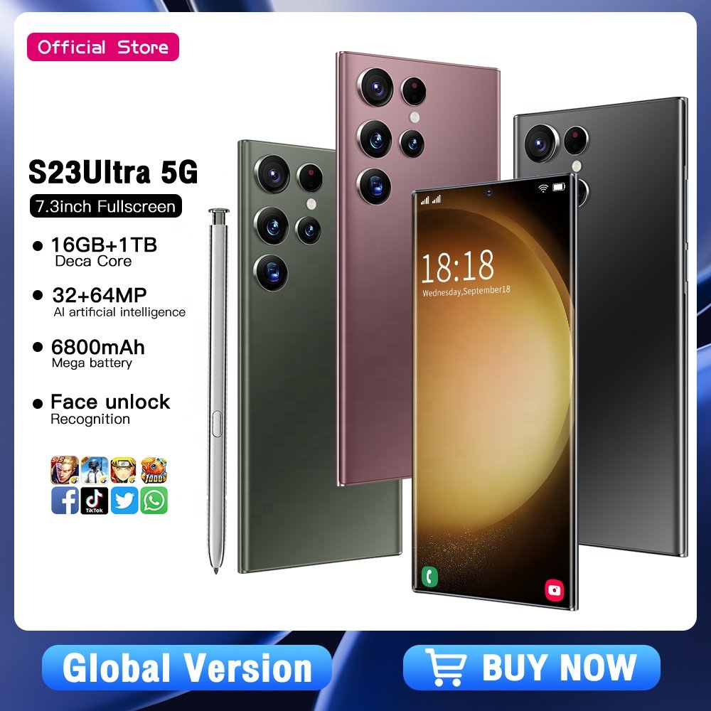2023 New Version Original S23 Ultra 5g Phone6.8 Inch 12Gb + 512Gb Android 13 Smartphone Dual Sim Ten Core Smart Mobile Phones